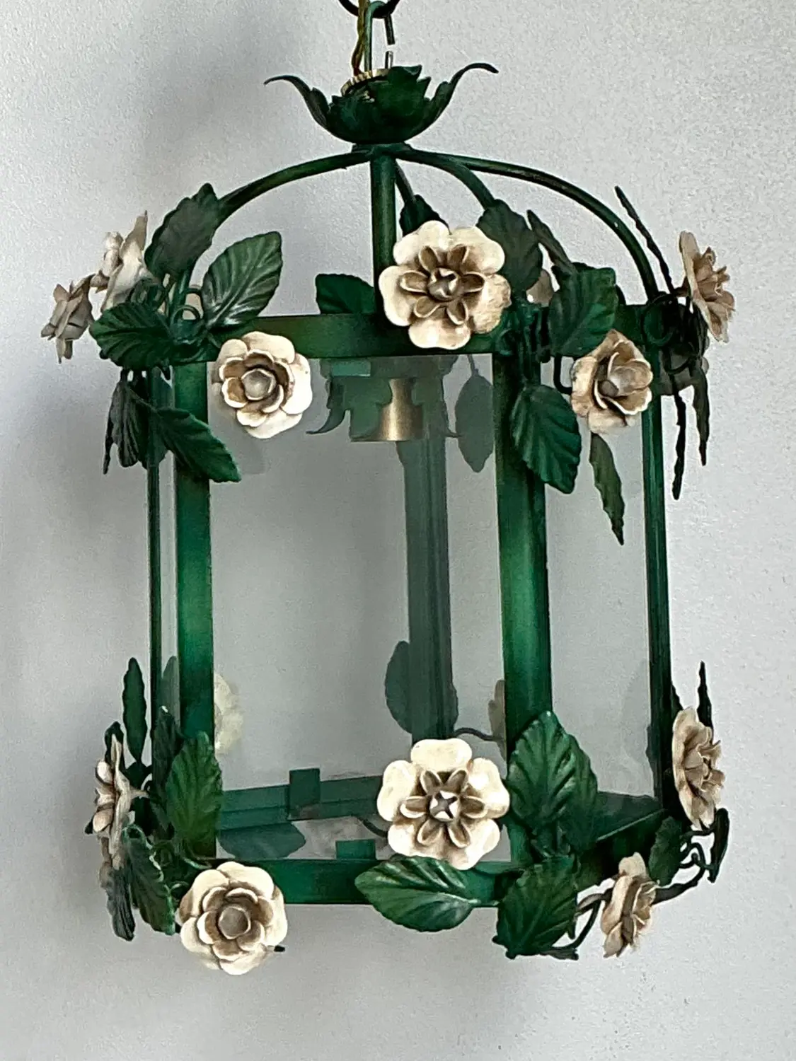Vintage Floral Tole Lantern - Side view