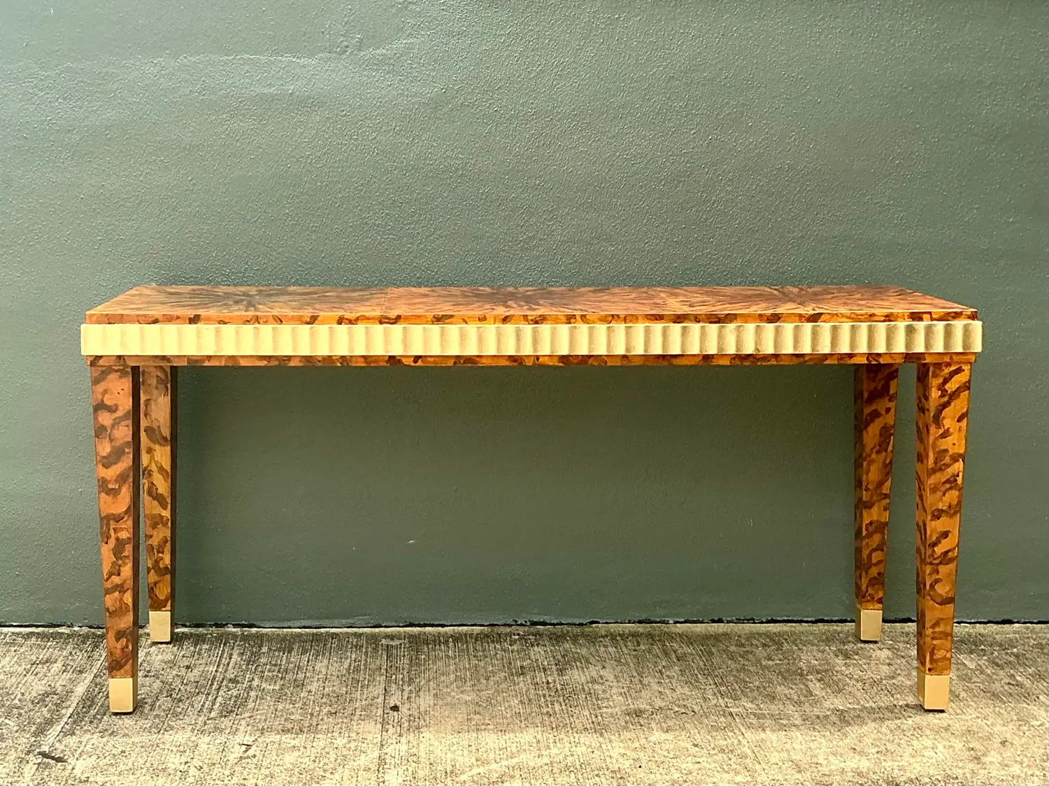 Vintage Fluted Edge Tortoise Faux Finished Lane Console Table - Top view