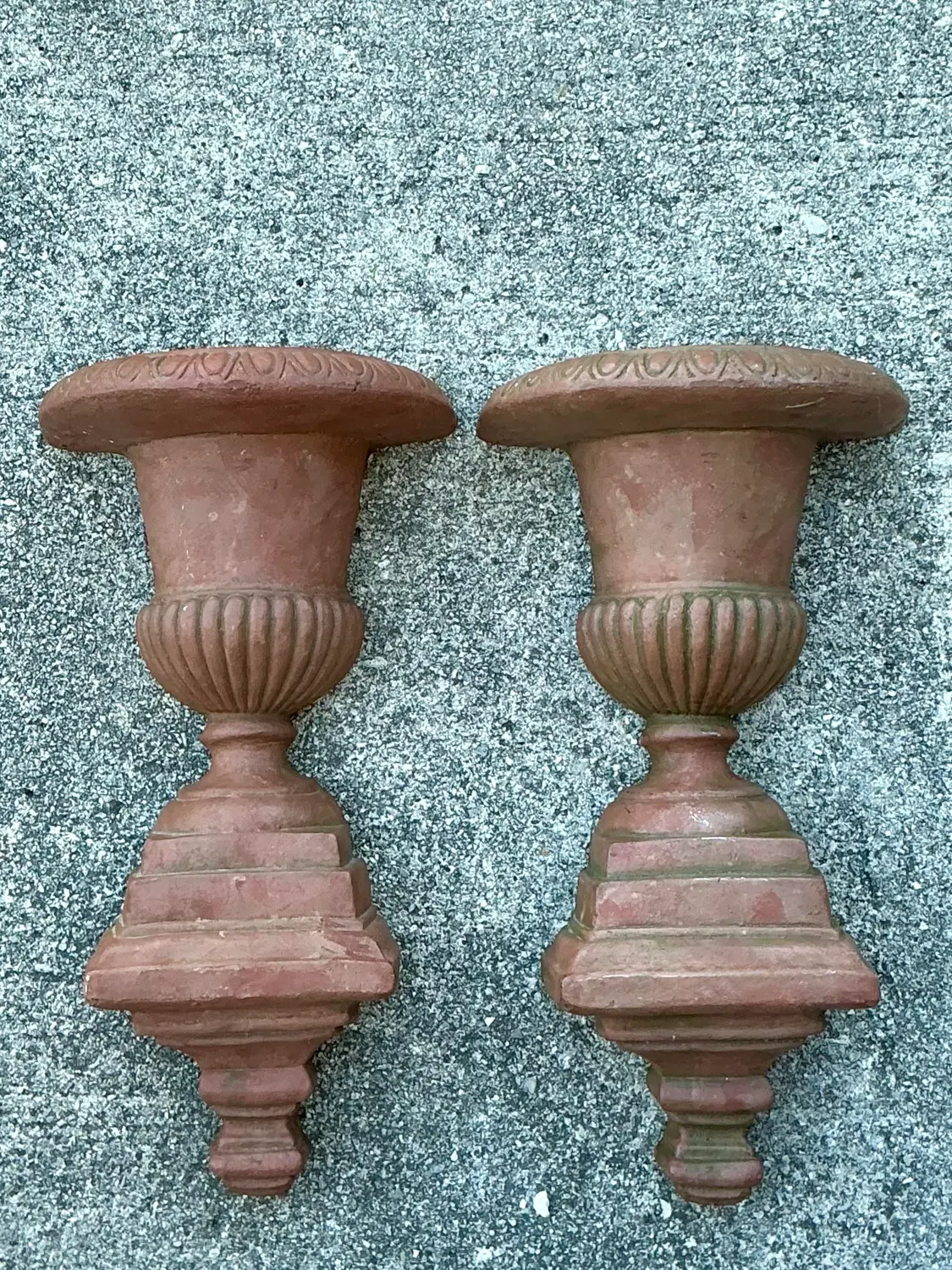 Vintage Fluted Urn Wall Pockets - A Pair - Top view