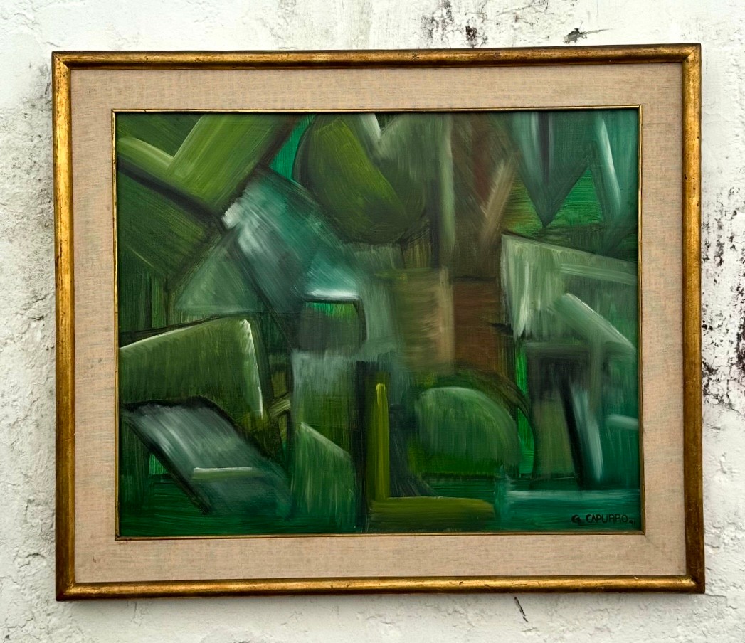 Vintage Framed Abstract Geometric Oil on Canvas, Signed - Detail view