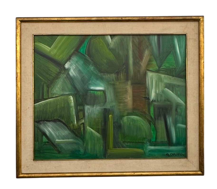 Vintage Framed Abstract Geometric Oil on Canvas, Signed