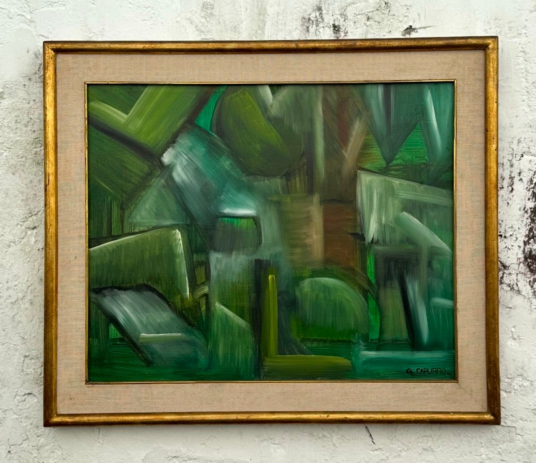 Vintage Framed Abstract Geometric Oil on Canvas, Signed - Top view
