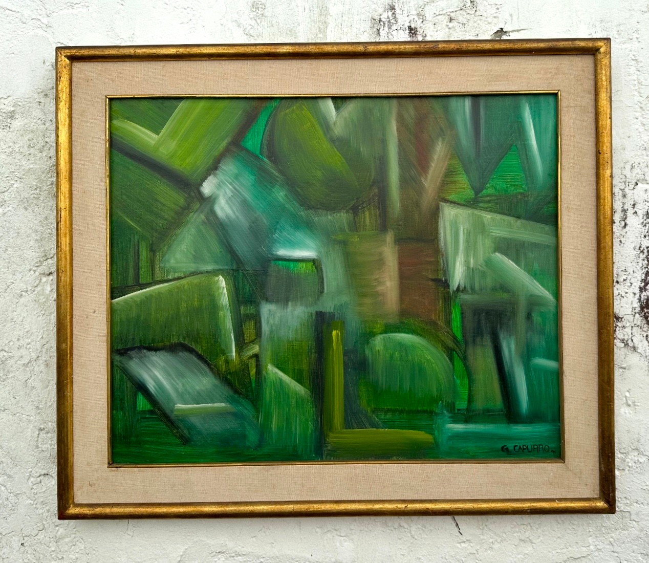 Vintage Framed Abstract Geometric Oil on Canvas, Signed - Side view