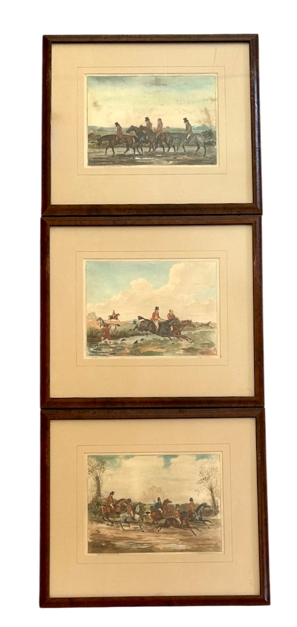 Vintage Framed Fox Hunt Print - Set of Three