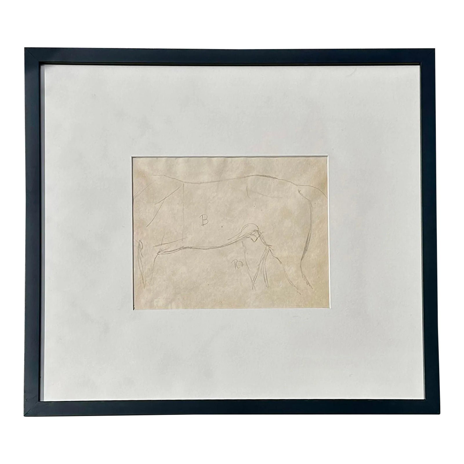 Vintage Framed Horse Body Sketch Drawing