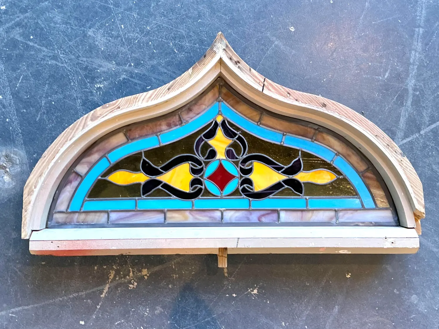 Vintage Framed Stained Glass Window - Detail view