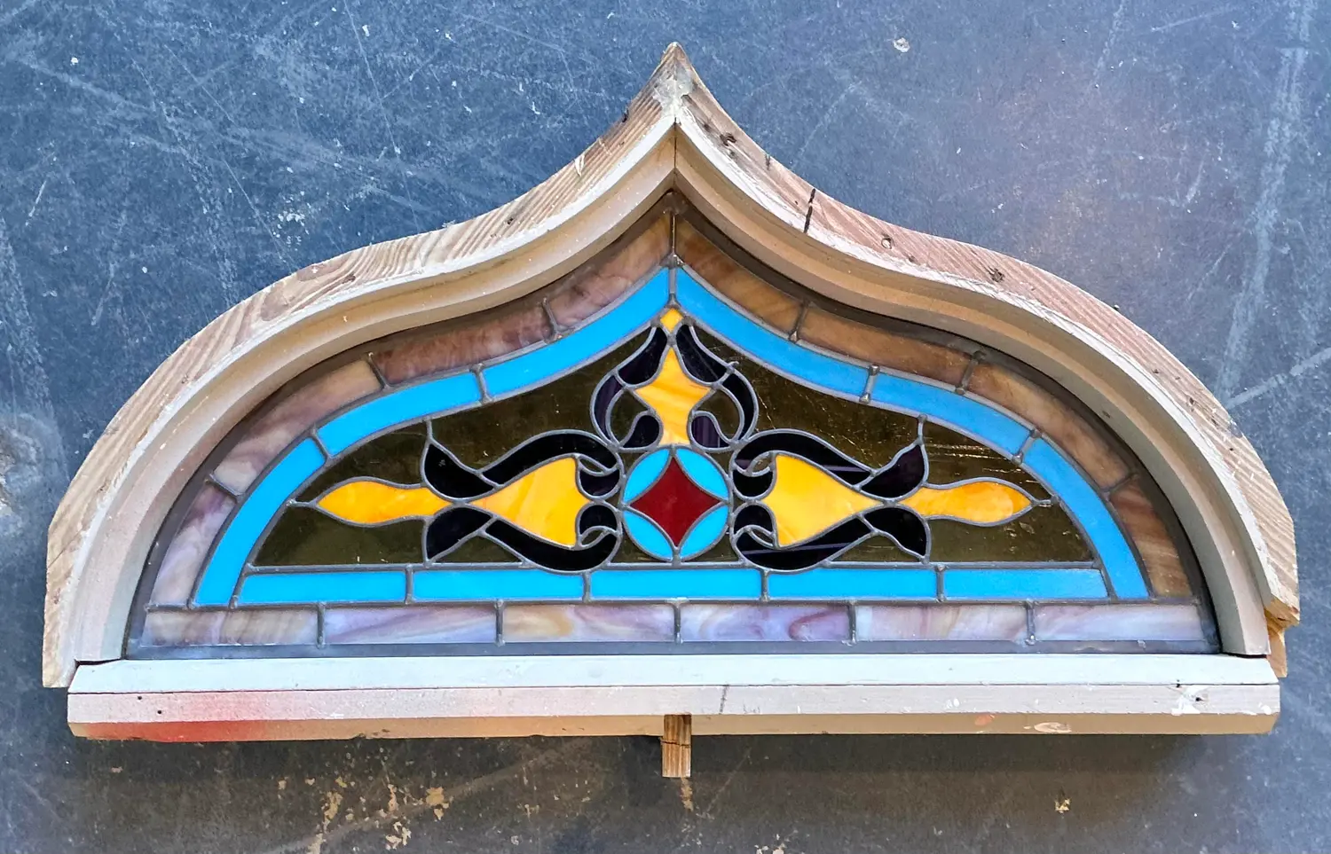 Vintage Framed Stained Glass Window - Top view