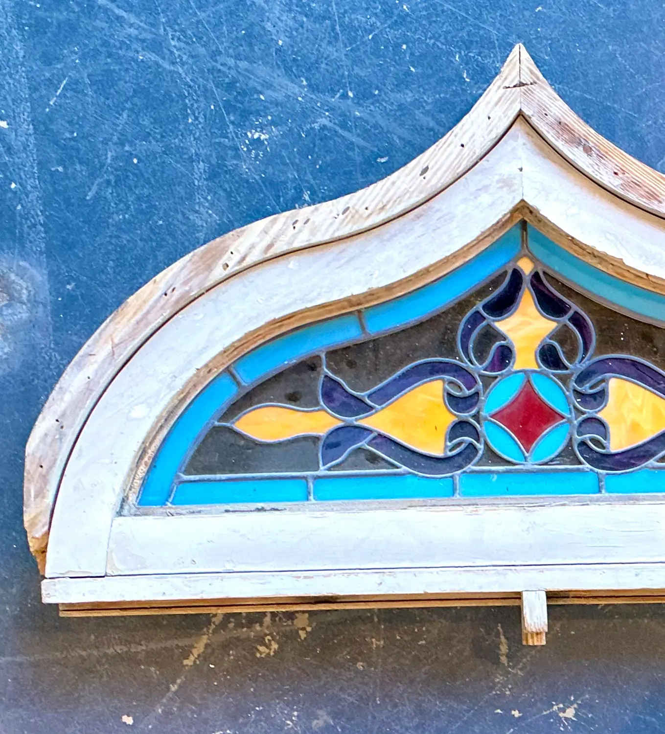 Vintage Framed Stained Glass Window - Side view