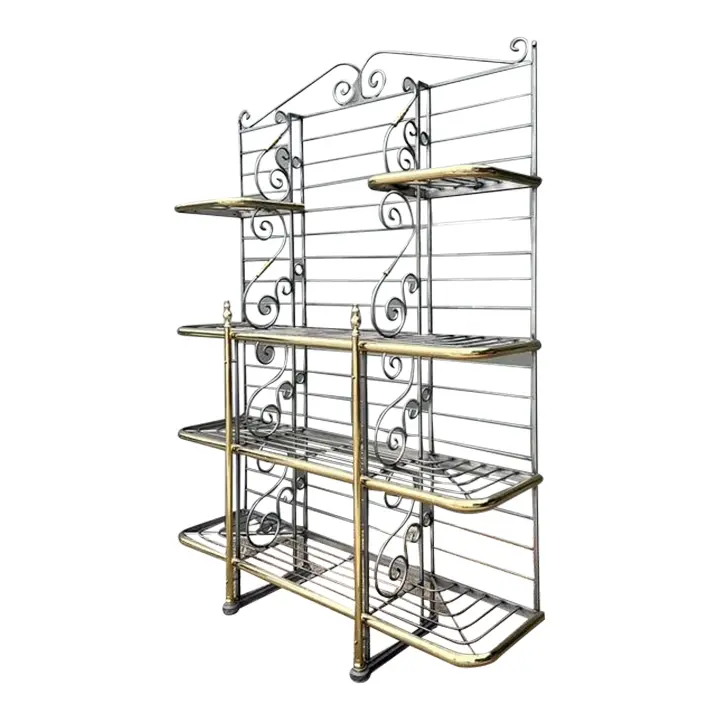 Vintage French Brass Rail Bakers Rack