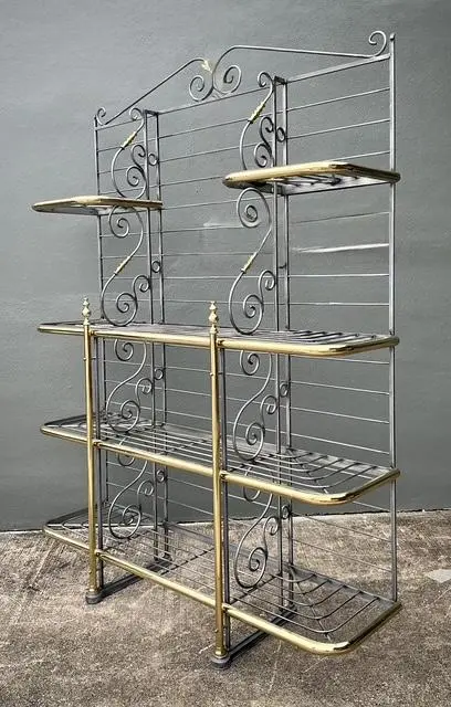 Vintage French Brass Rail Bakers Rack - Detail view