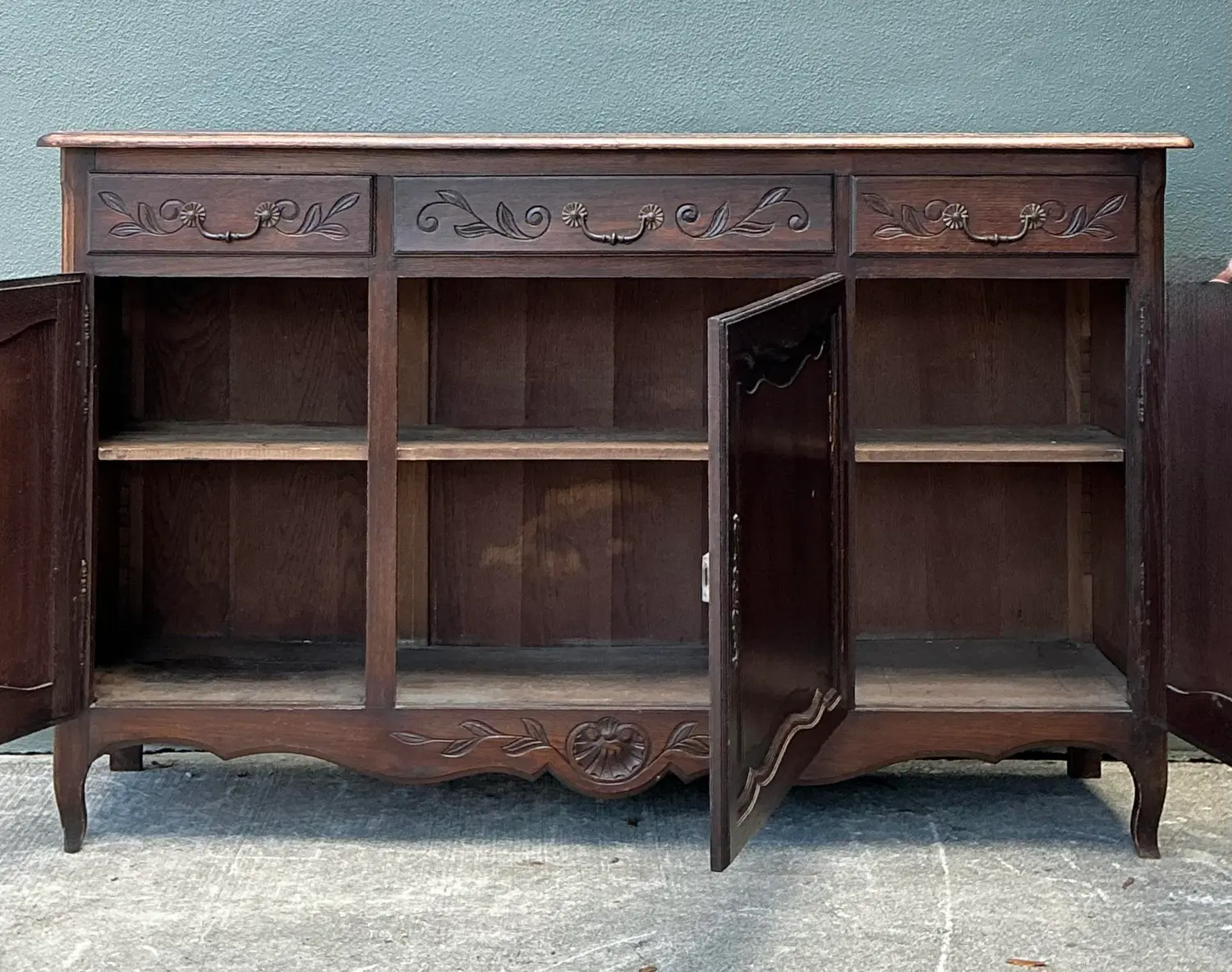Vintage French Carved Sideboard - Side view