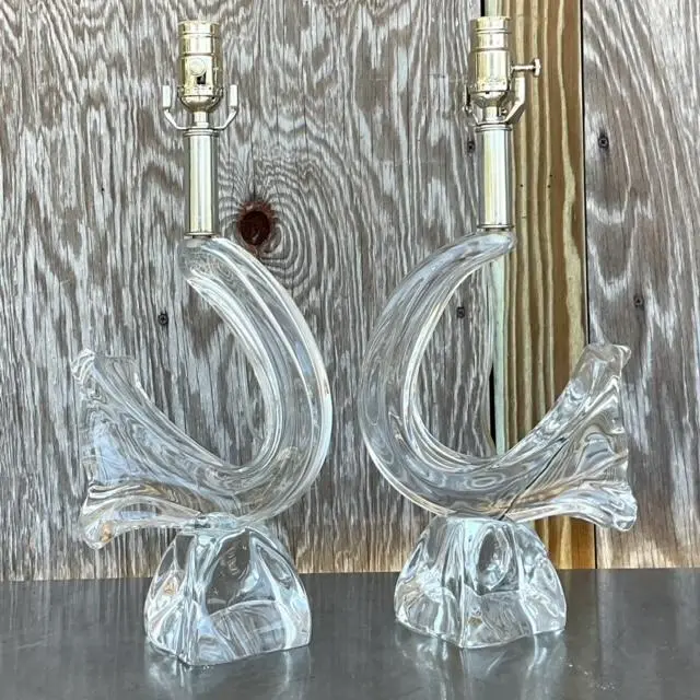 Vintage French Daum “Poissons” Crystal Lamps - a Pair - Top view
