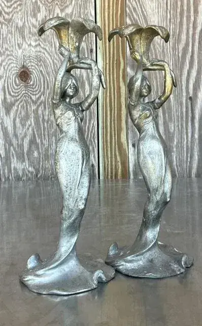 Vintage French Deco Candlesticks After Lucien Alliot- a Pair - Detail view