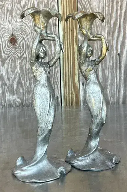 Vintage French Deco Candlesticks After Lucien Alliot- a Pair - Top view