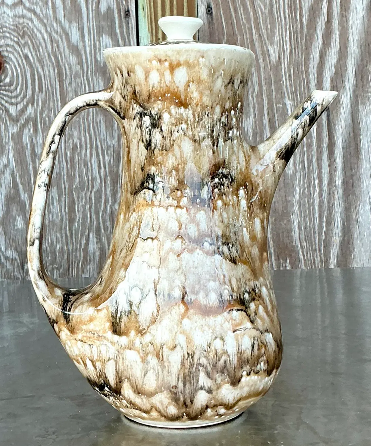 Vintage French Drip Glaze Coffee Pot - Back view