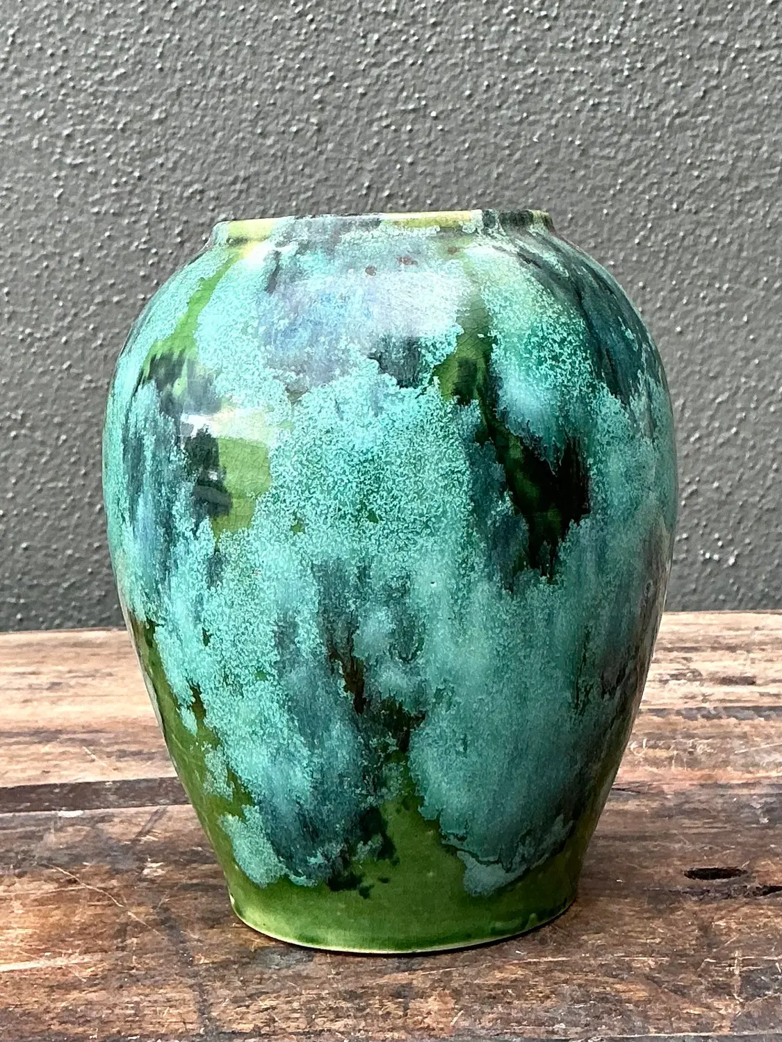 Vintage French Drip Glaze Vase - Top view
