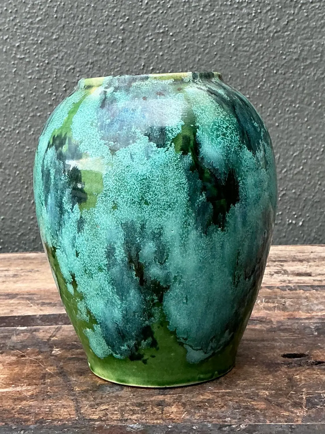 Vintage French Drip Glaze Vase - Side view