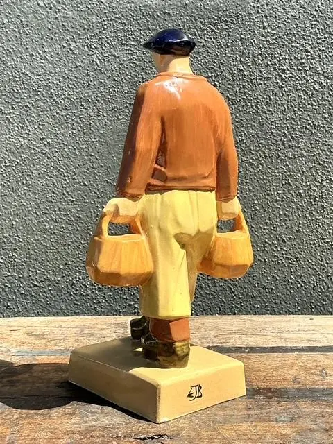 Vintage French Emile Just Bachelet for Henriot Ceramic Fisherman - Top view