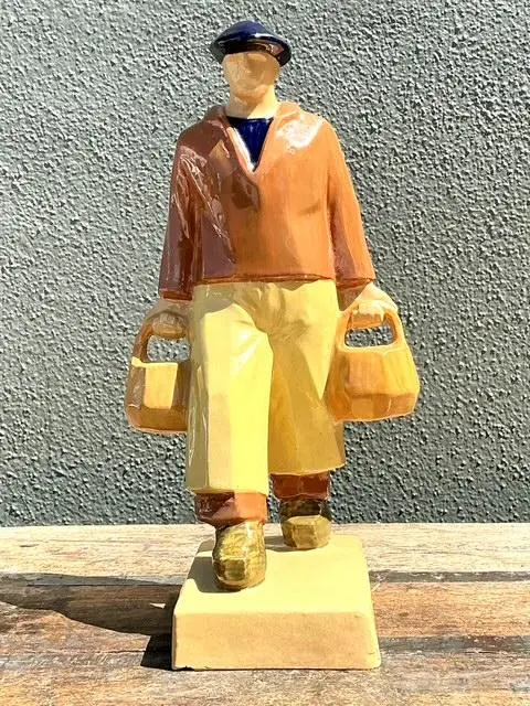 Vintage French Emile Just Bachelet for Henriot Ceramic Fisherman - Side view