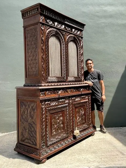 Vintage French Hand Carved Cabinet - Top view