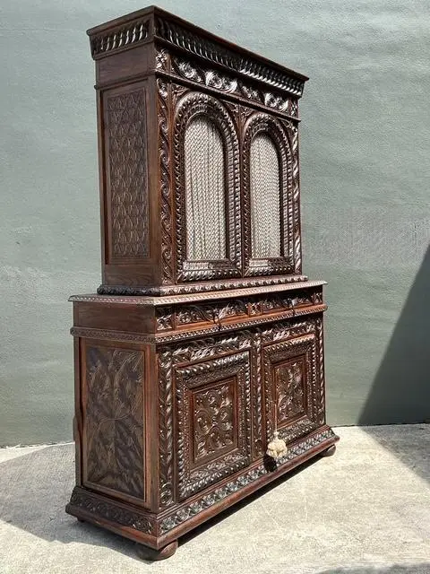 Vintage French Hand Carved Cabinet - Side view