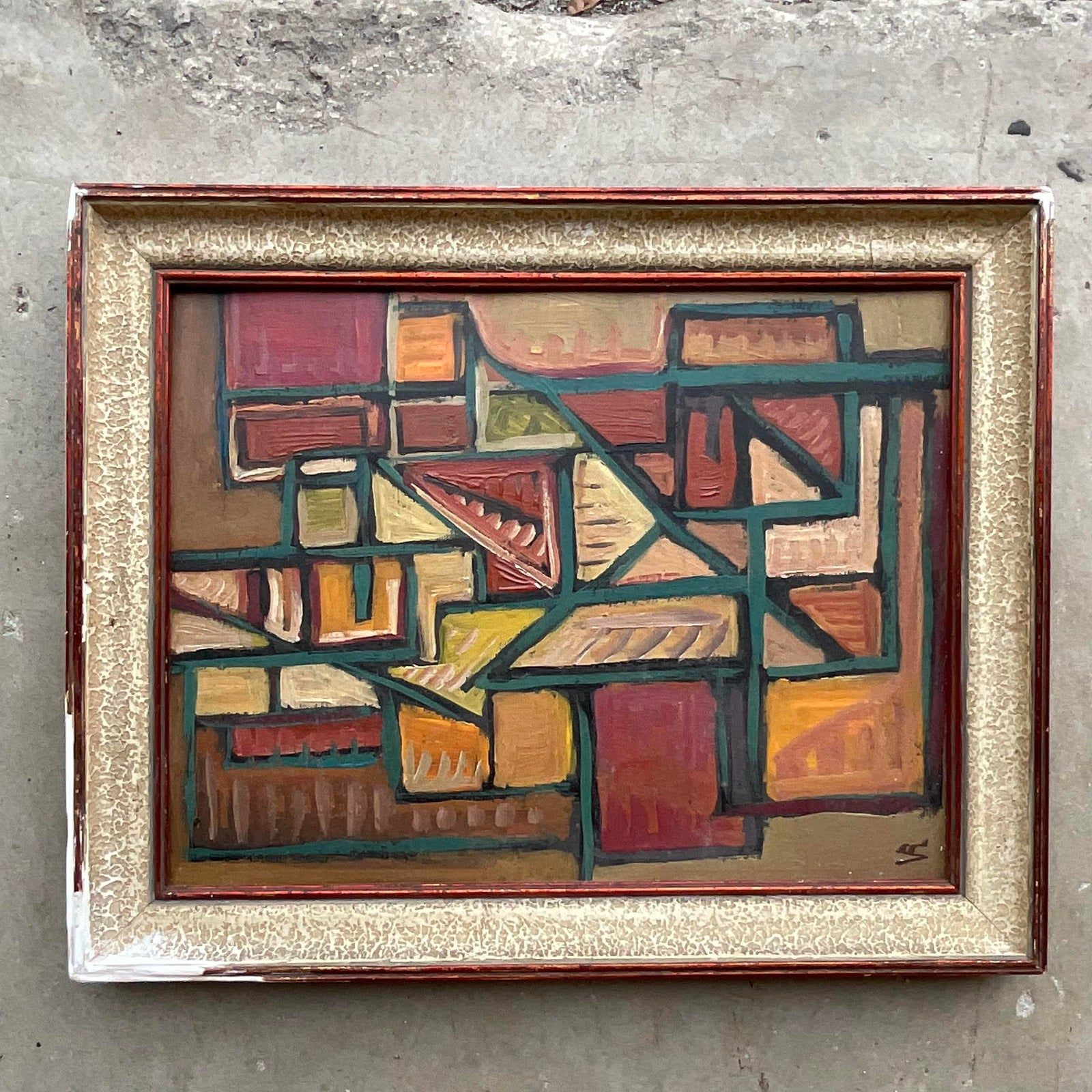 Vintage French Modernist Signed Abstract Original Oil Painting on Canvas - Top view