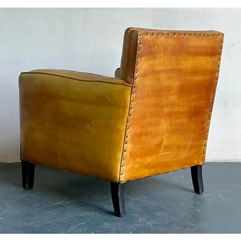 Vintage French Nailhead Stained Leather Club Chair - Top view