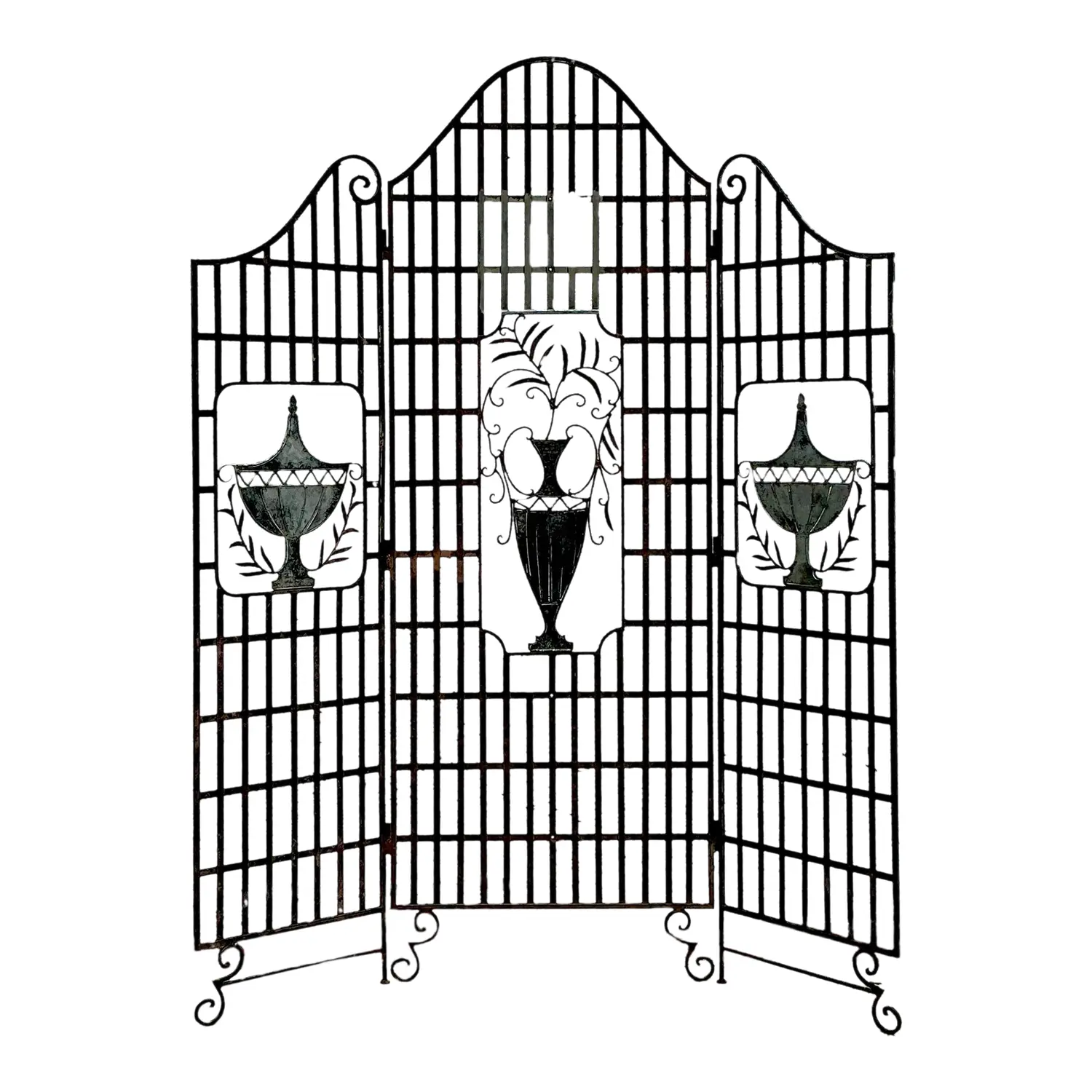 Vintage French Regency Wrought Iron Urn Folding Screen