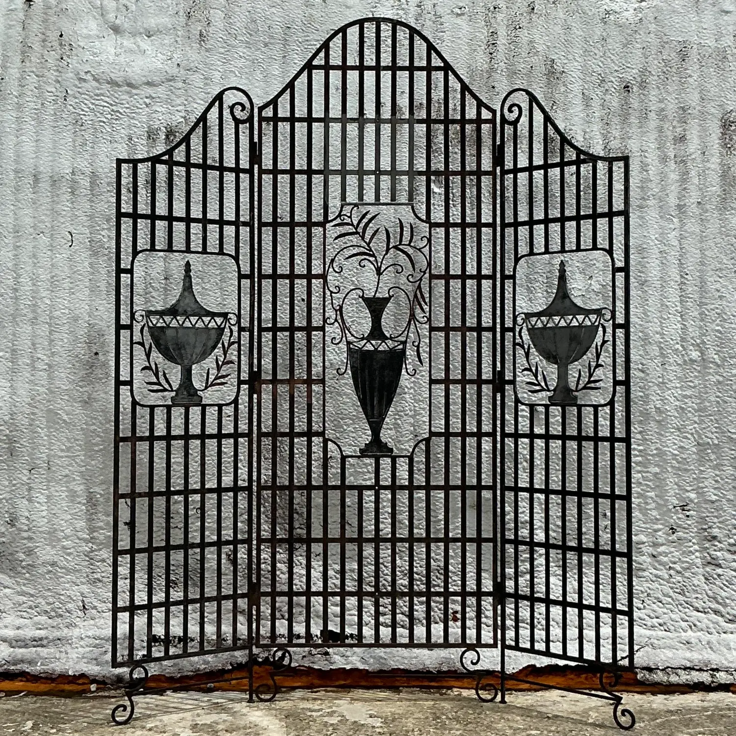 Vintage French Regency Wrought Iron Urn Folding Screen - Top view