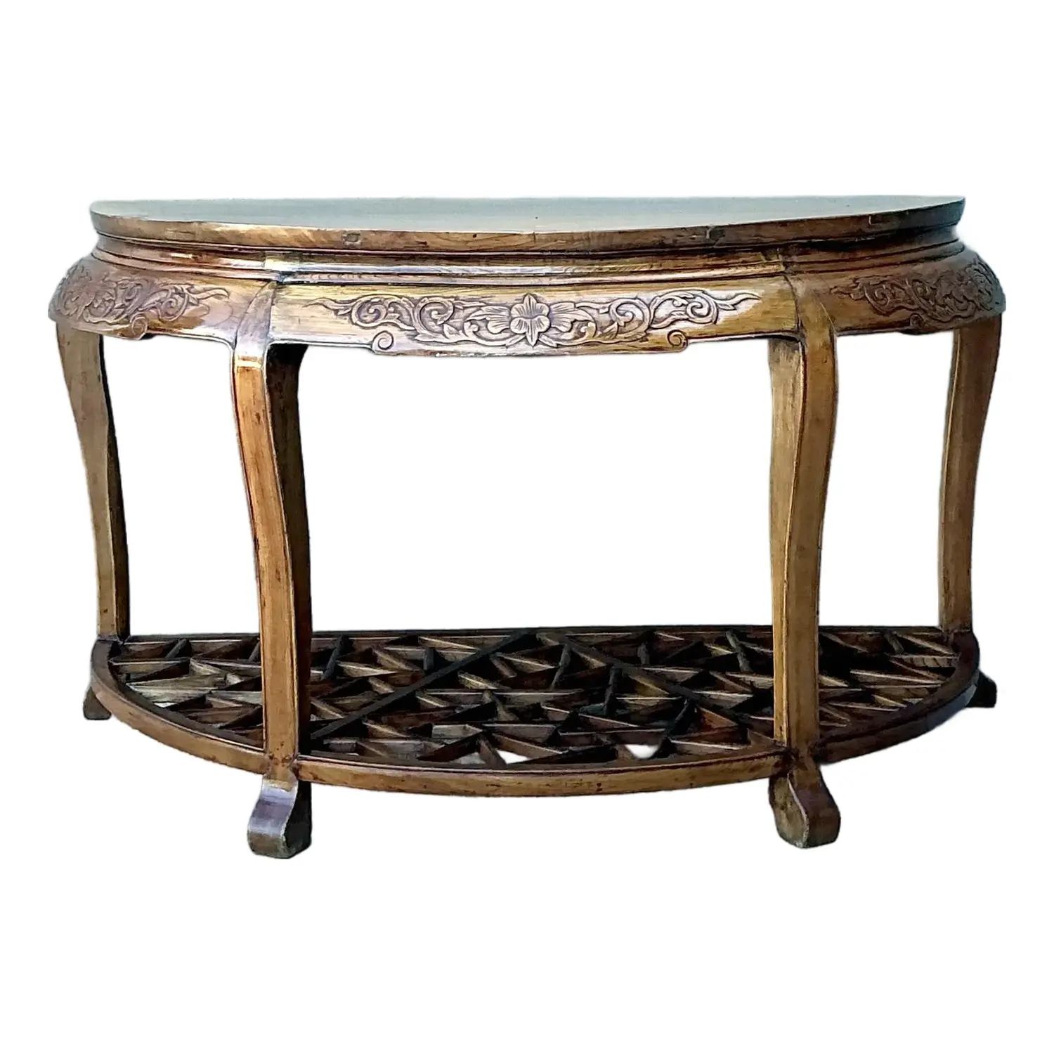 Vintage Fretwork Demilune Console Table