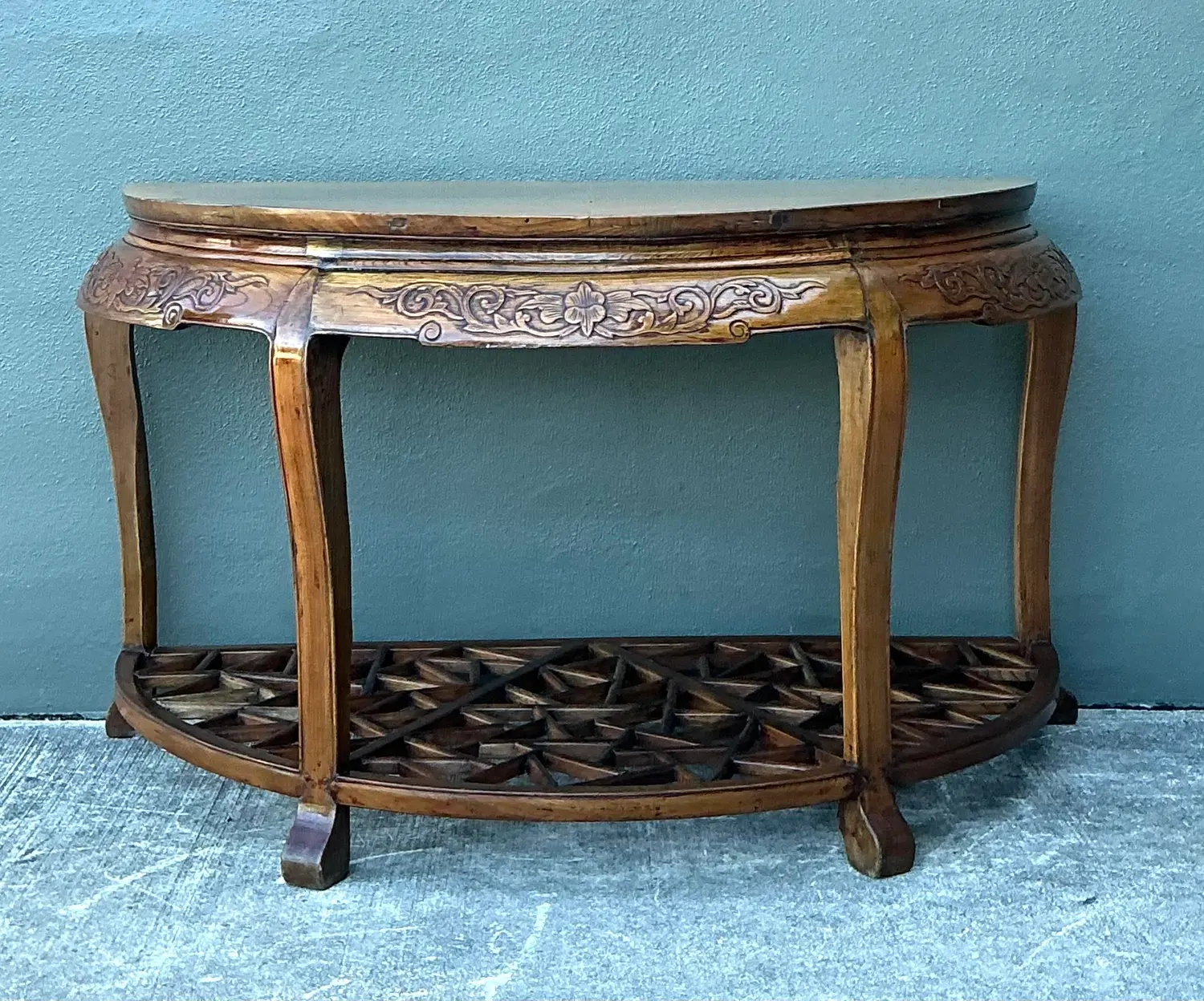 Vintage Fretwork Demilune Console Table - Detail view