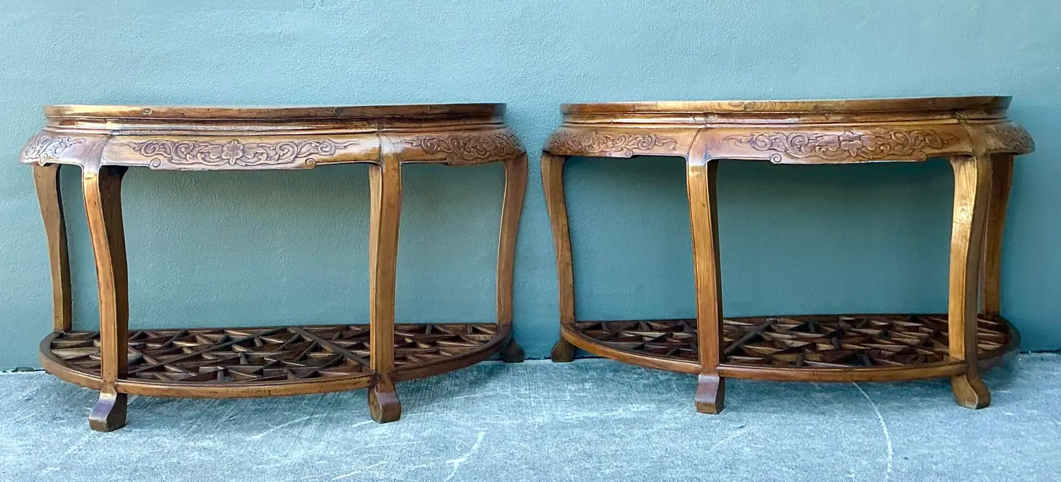 Vintage Fretwork Demilune Console Table - Side view