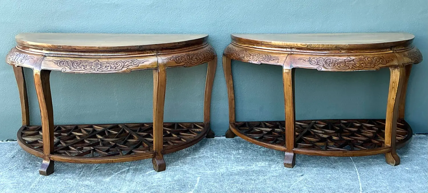 Vintage Fretwork Demilune Console Table - Back view