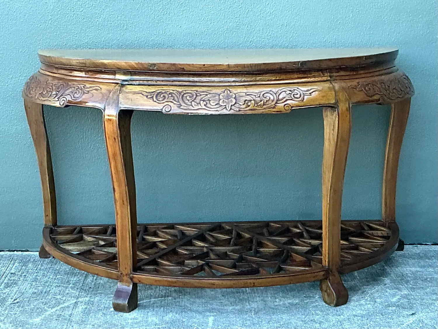 Vintage Fretwork Demilune Console Table - Top view