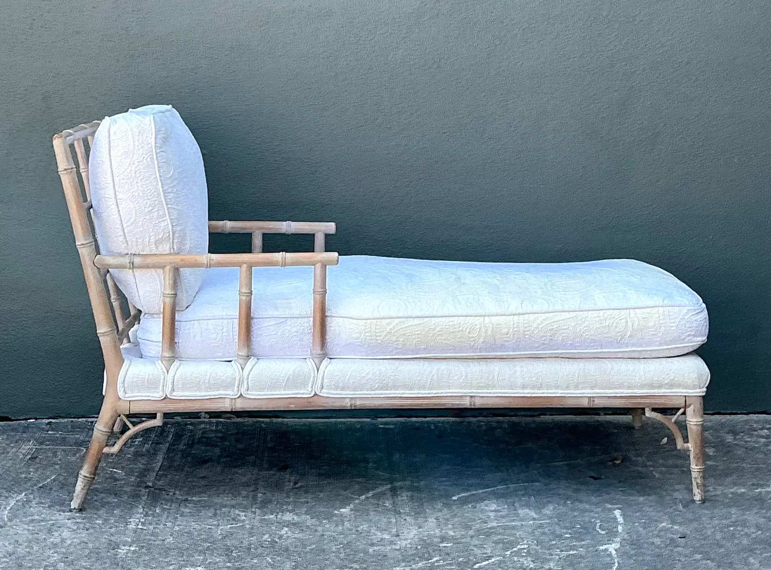 Vintage Fretwork Rattan Chaise Lounge - Side view