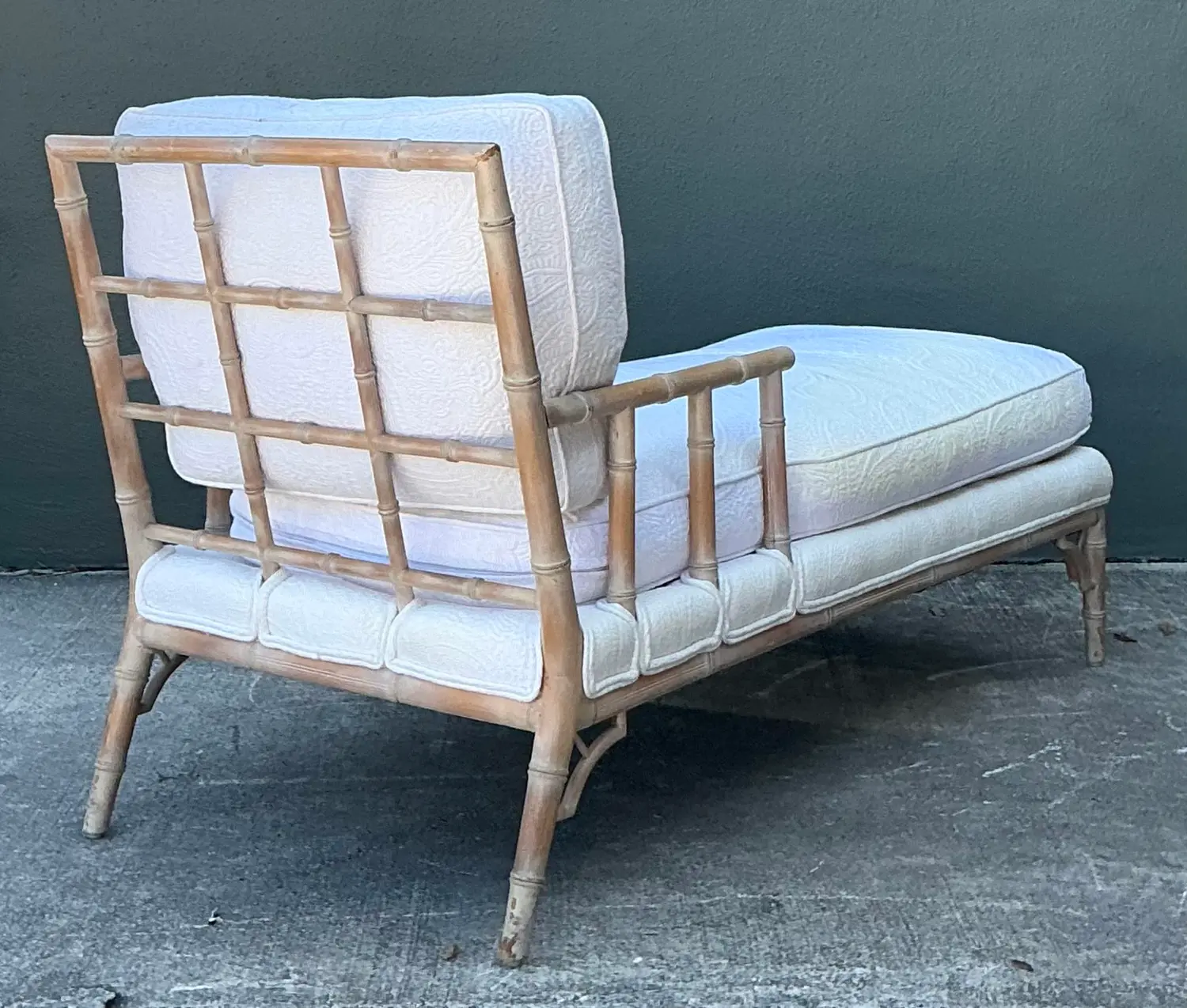 Vintage Fretwork Rattan Chaise Lounge - Back view