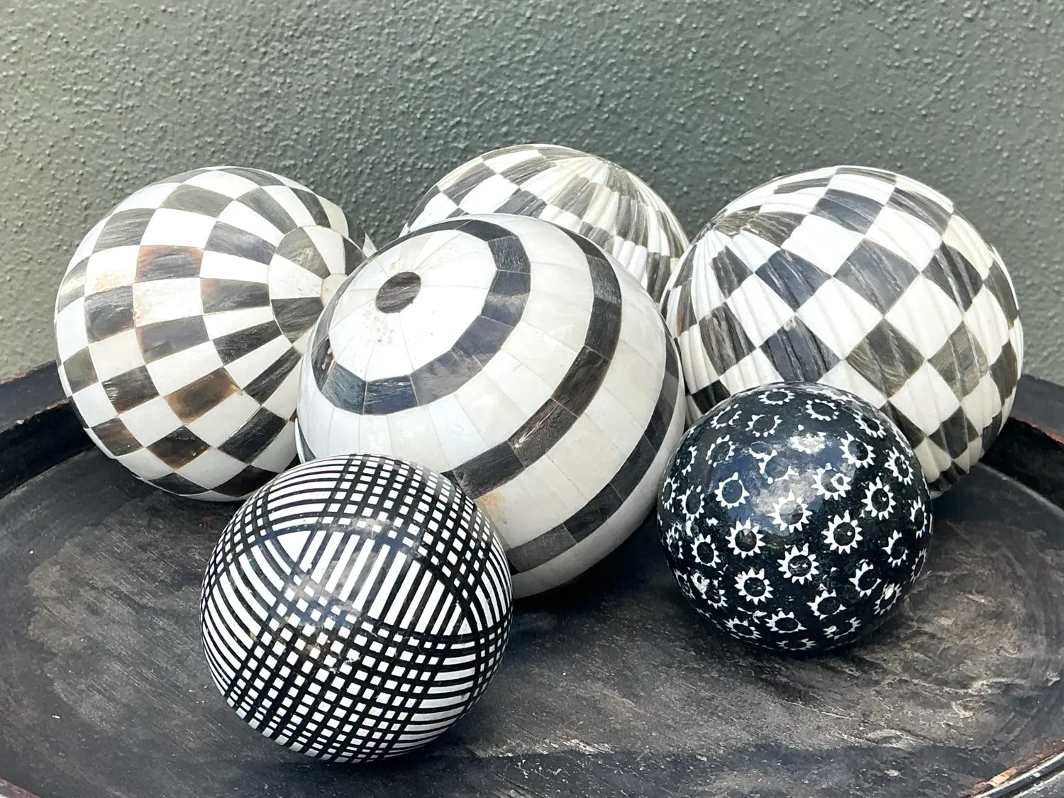 Vintage Geometric Assorted Spheres - Set of 6 - Side view