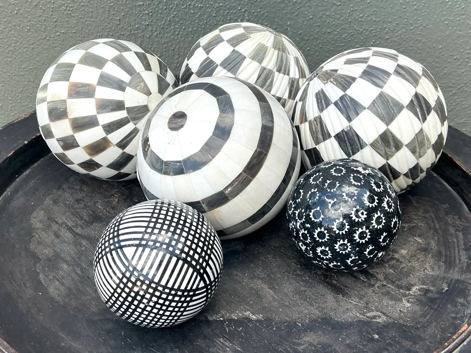 Vintage Geometric Assorted Spheres - Set of 6 - Top view