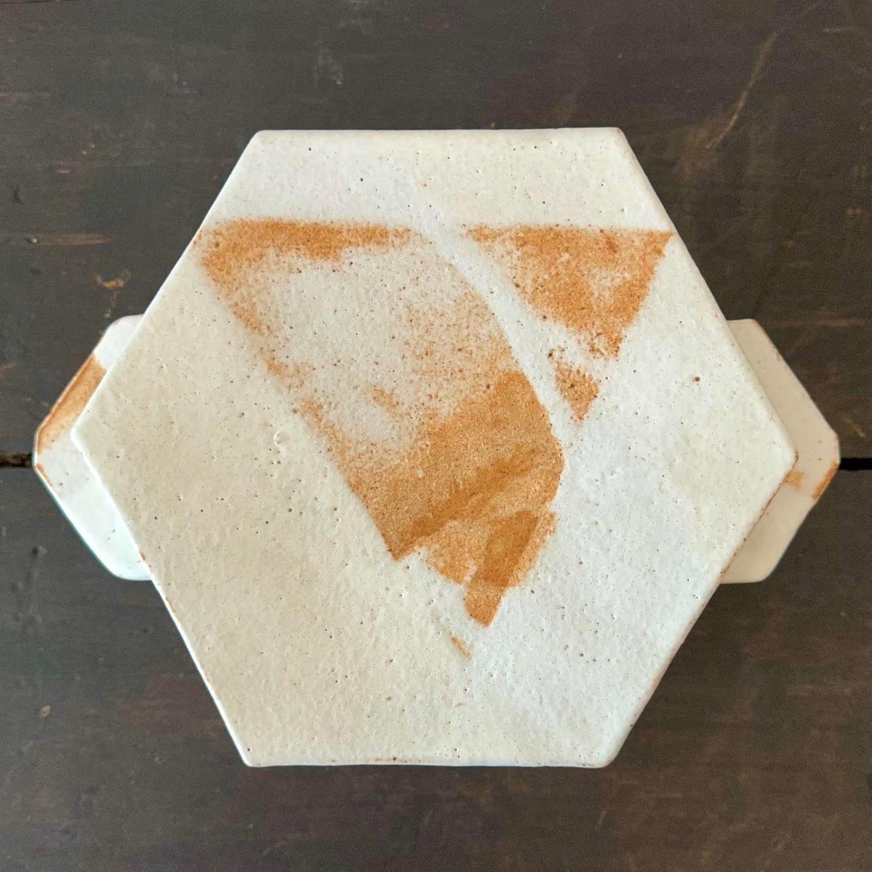 Vintage Geometric Ceramic Container With Lid - Detail view