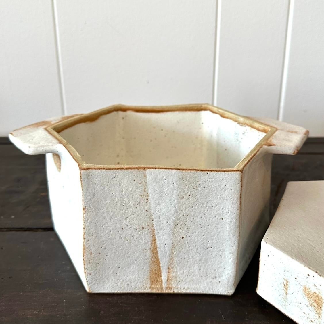 Vintage Geometric Ceramic Container With Lid - Back view