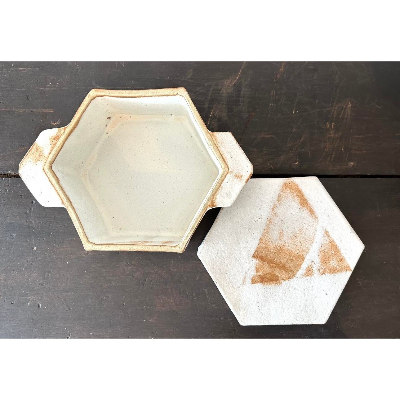 Vintage Geometric Ceramic Container With Lid - Side view