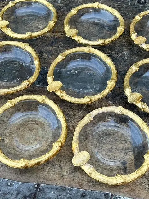 Vintage Gilt Bamboo Table Setting Personal Ashtrays - Set of 8 - Top view