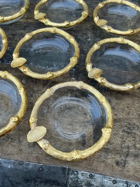 Vintage Gilt Bamboo Table Setting Personal Ashtrays - Set of 8 - Side view