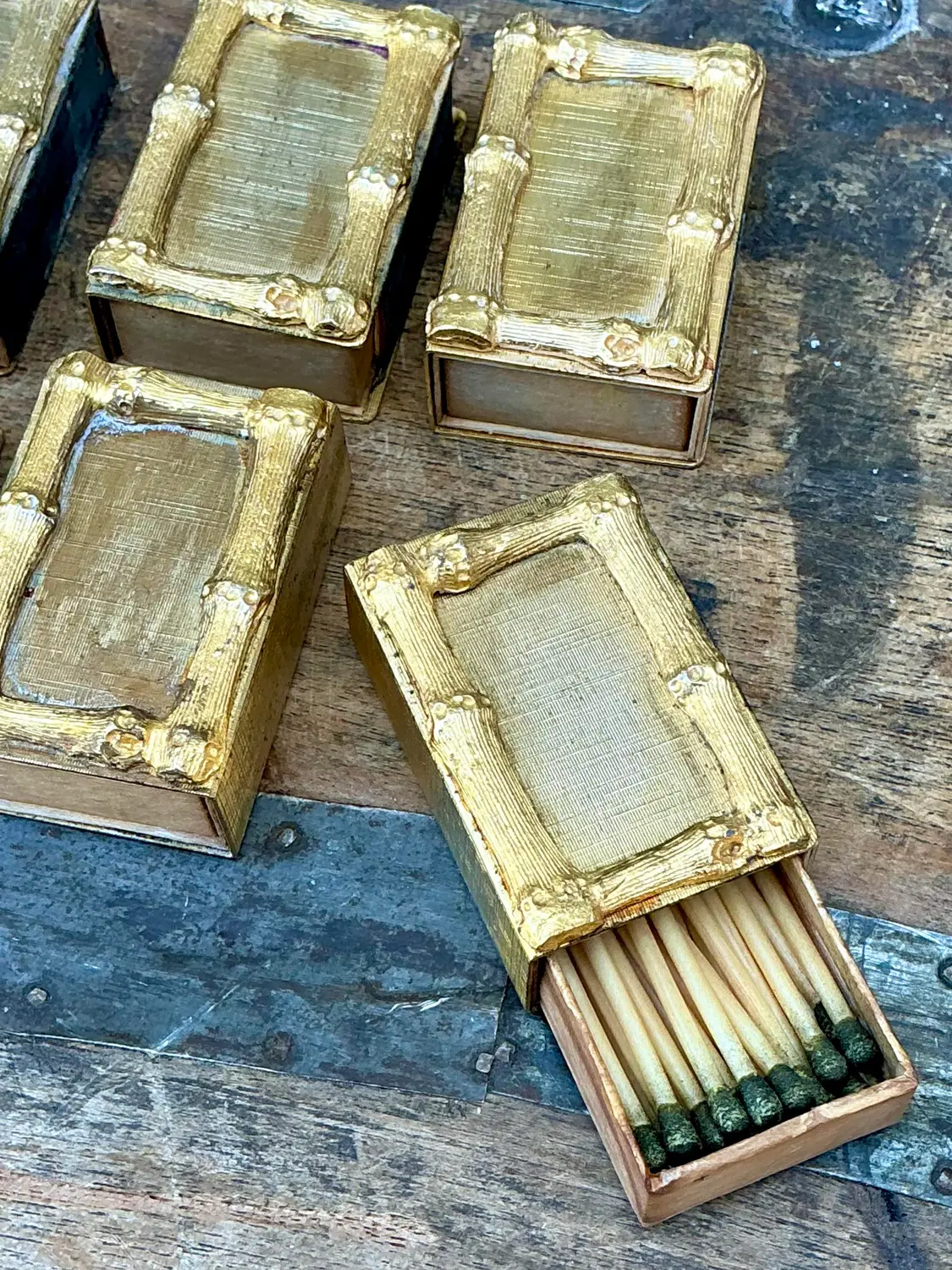 Vintage Gilt Bamboo Table Setting Personal Match Strikes - Set of 8 - Top view