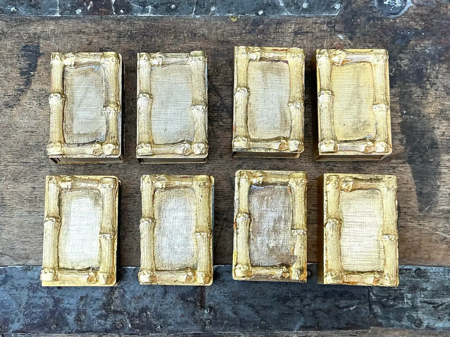 Vintage Gilt Bamboo Table Setting Personal Match Strikes - Set of 8 - Detail view