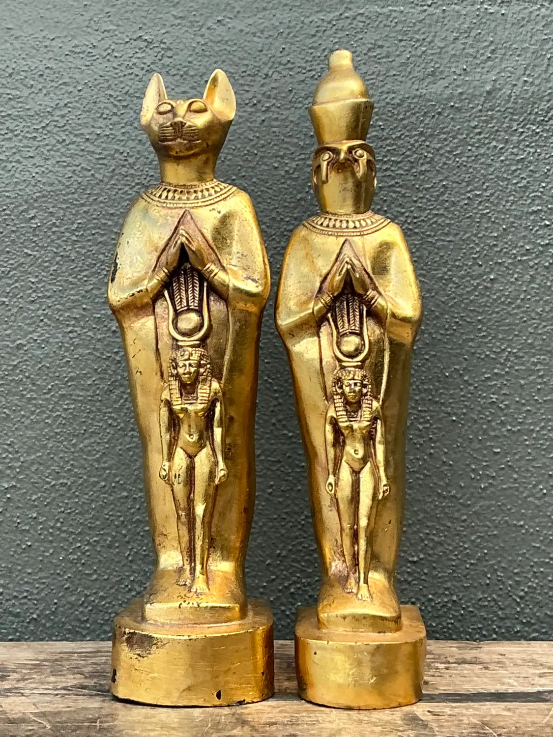 Vintage Gilt Egyptian Figurines - A Pair - Top view
