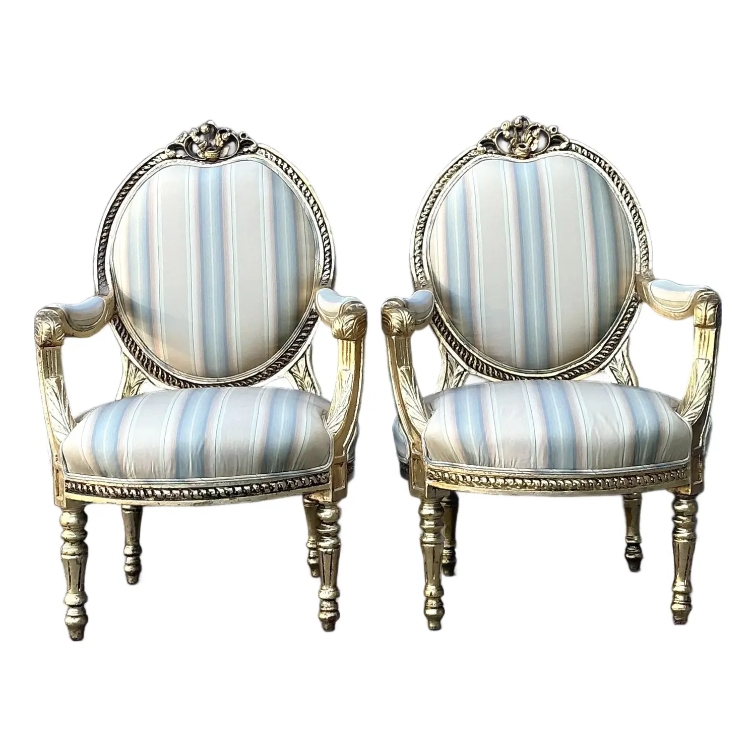 Vintage Gilt Medallion Fauteuil Chairs - A Pair