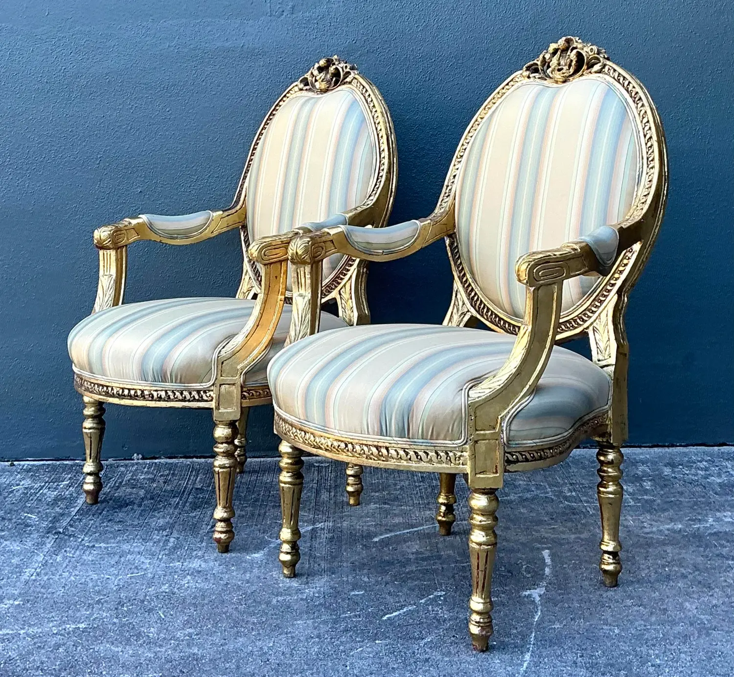 Vintage Gilt Medallion Fauteuil Chairs - A Pair - Detail view