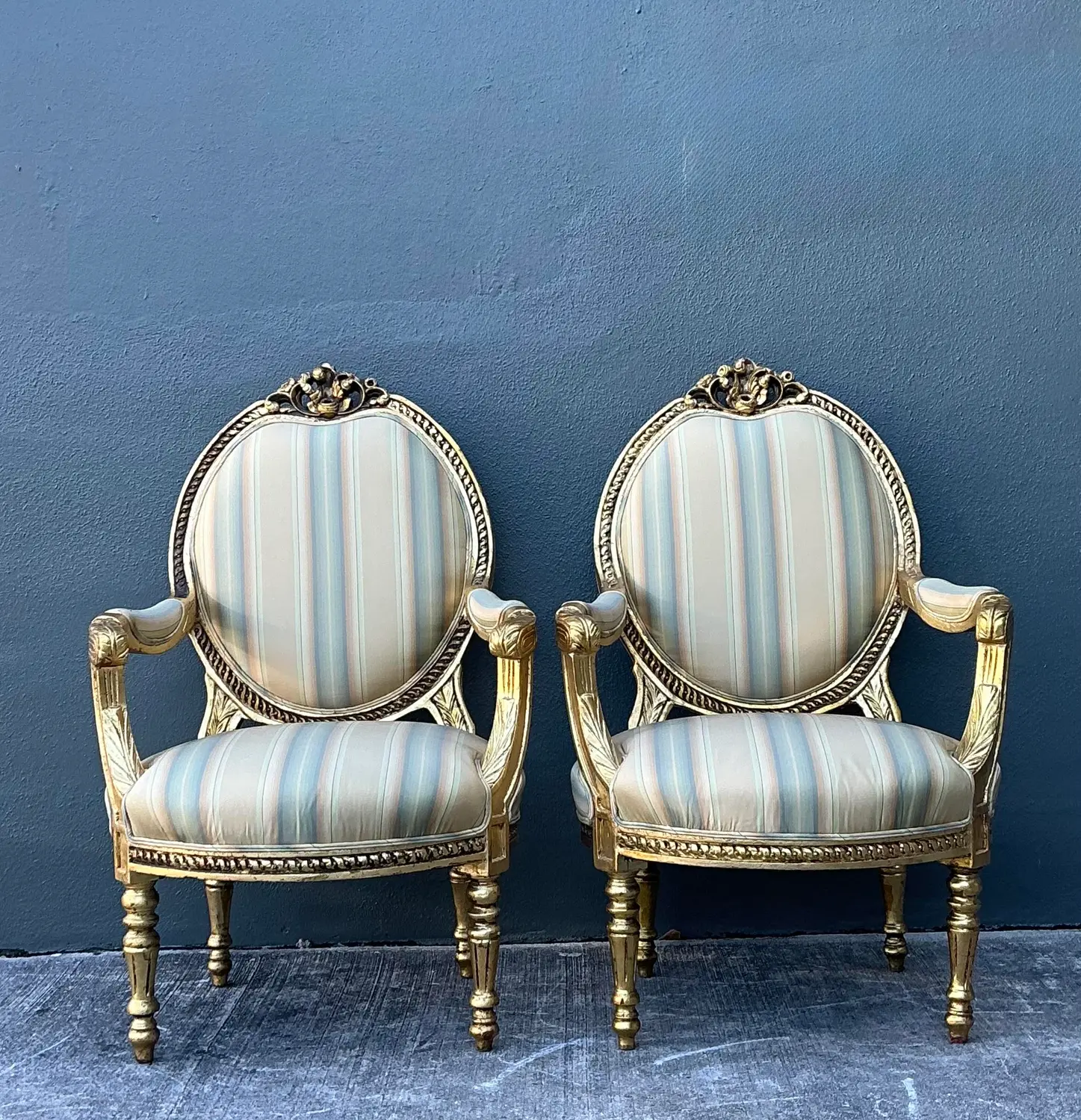 Vintage Gilt Medallion Fauteuil Chairs - A Pair - Side view