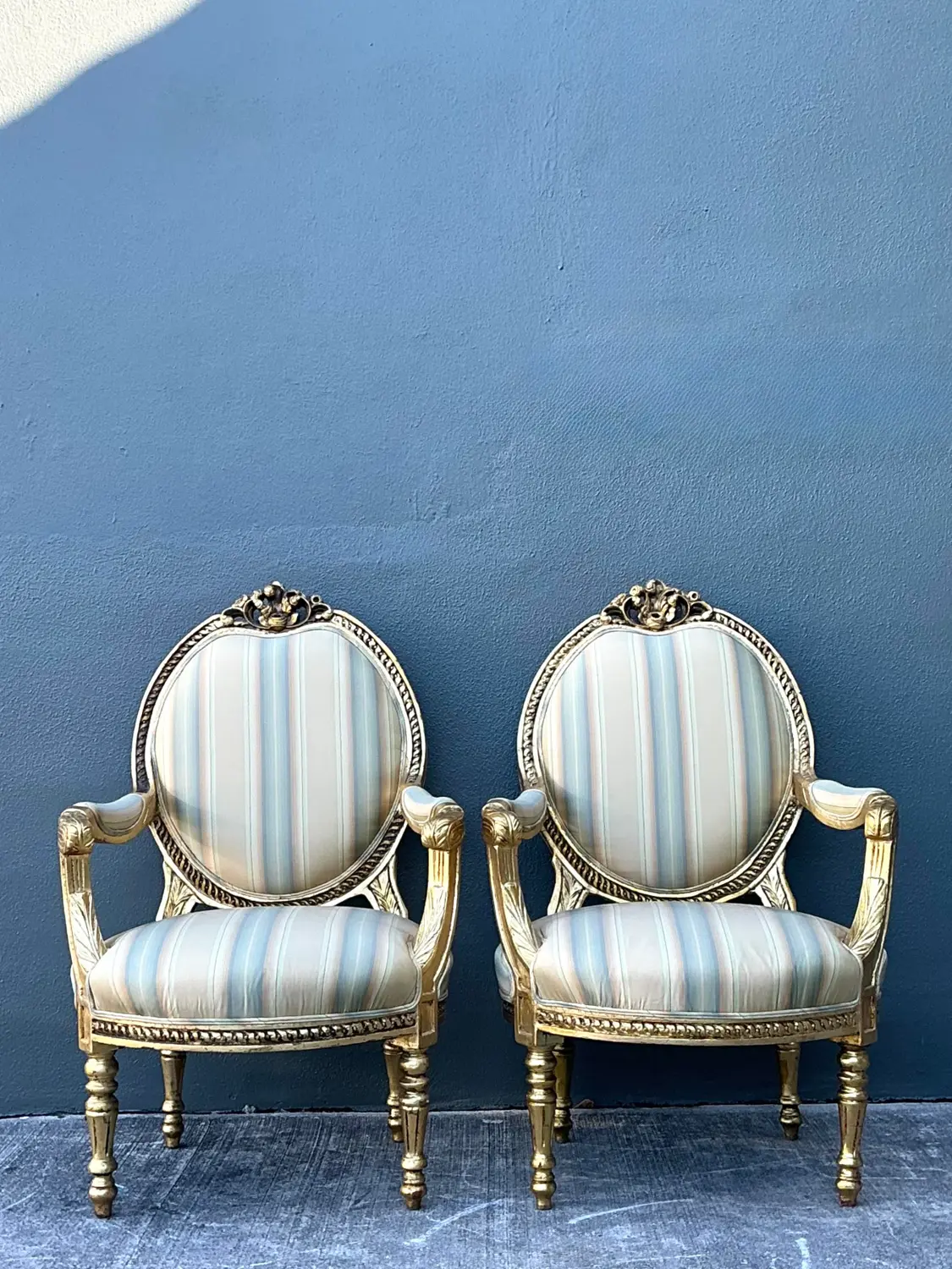 Vintage Gilt Medallion Fauteuil Chairs - A Pair - Back view